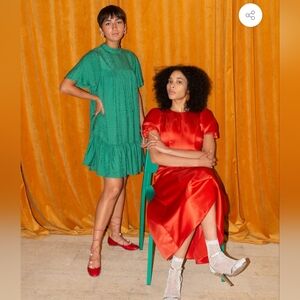 Corey Lynn Carter Tammy Babydoll Dress Green Leopard Print Size Medium